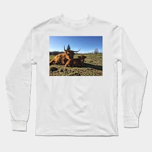 Scottish Highland Cattle Cow and Calf 1755 Long Sleeve T-Shirt